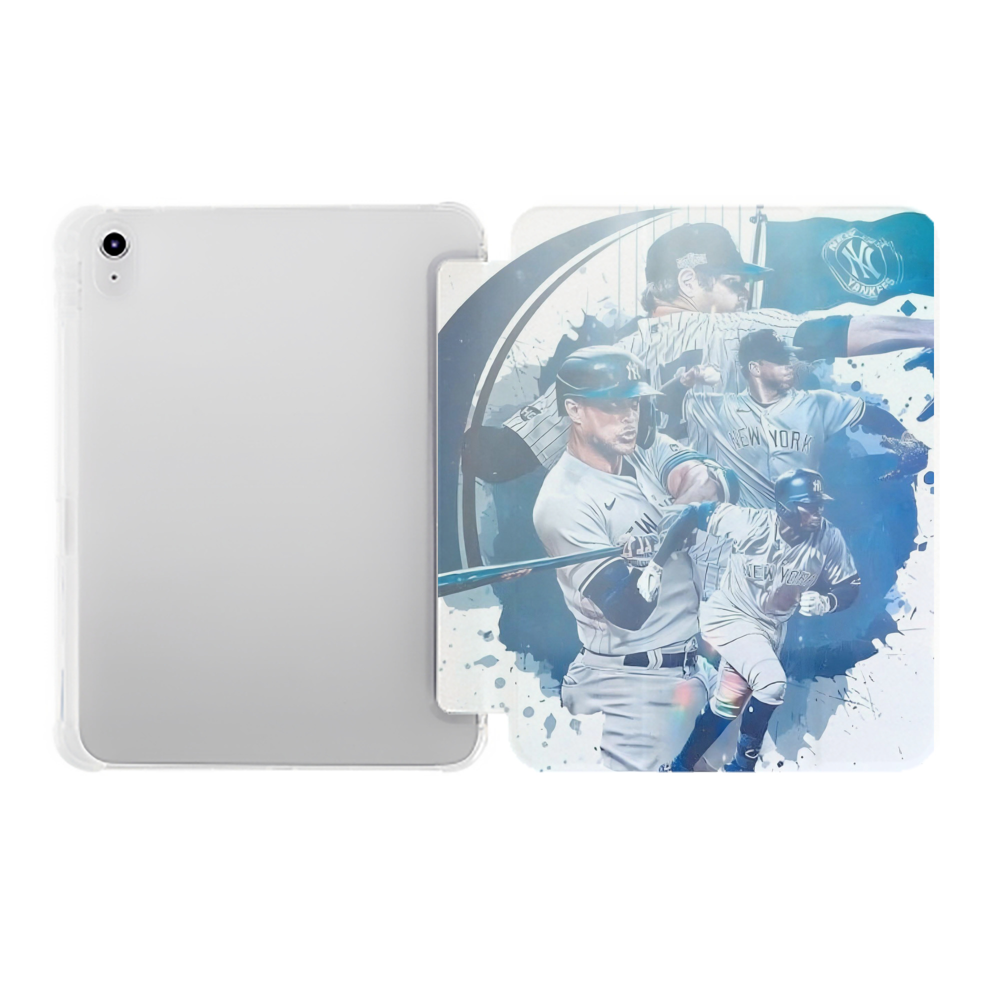 New York Yankees 329 Premium Tri-Fold PU Leather & Silicone IPad Case With Pencil Slot – Fits 9.5,10.5,10.9 – Adjustable Stand, Slim, Protective